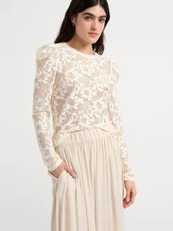Toppar & T-Shirts>Lindex Langarmad Spetstopp Off White