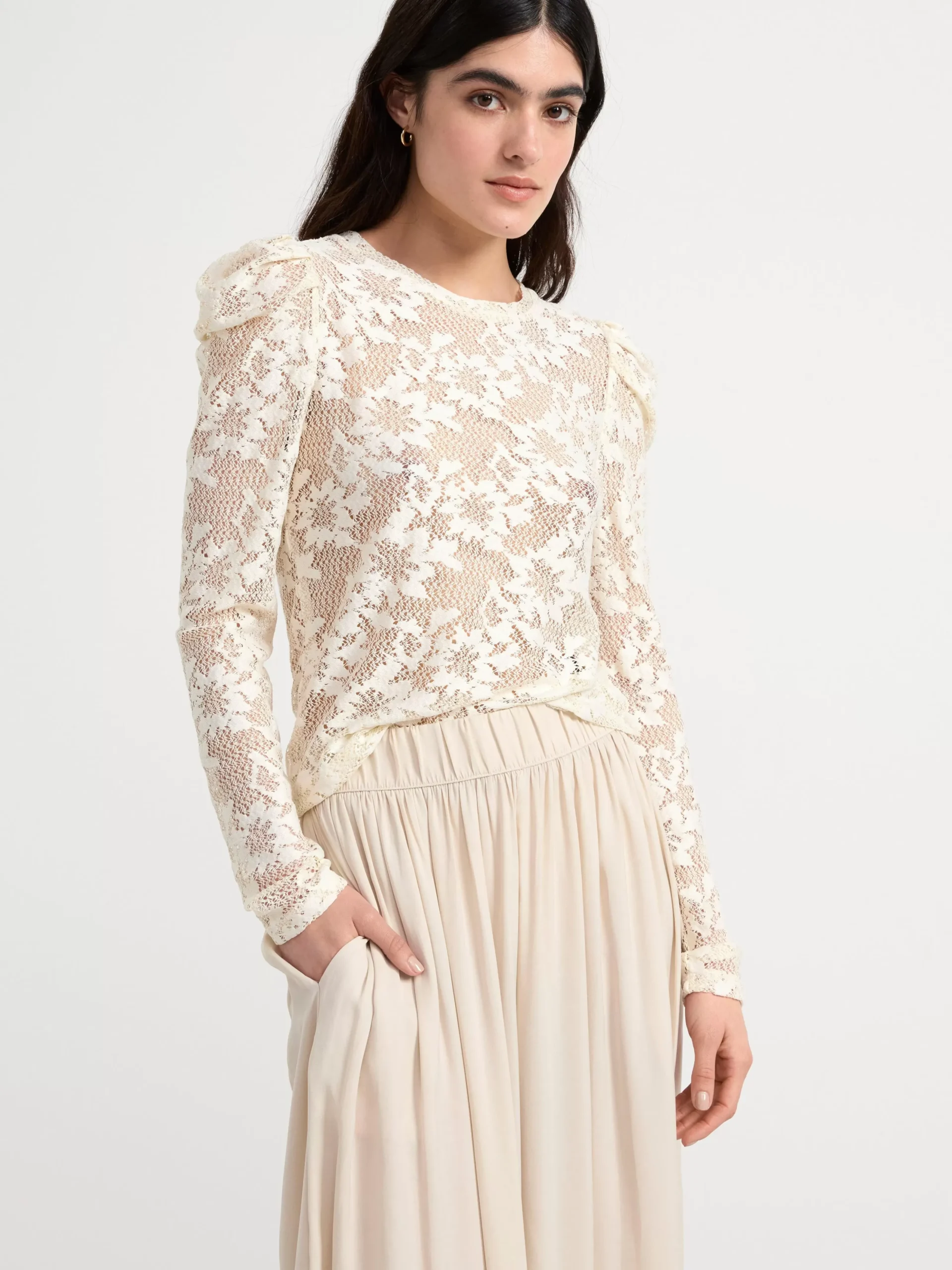 Toppar & T-Shirts>Lindex Langarmad Spetstopp Off White