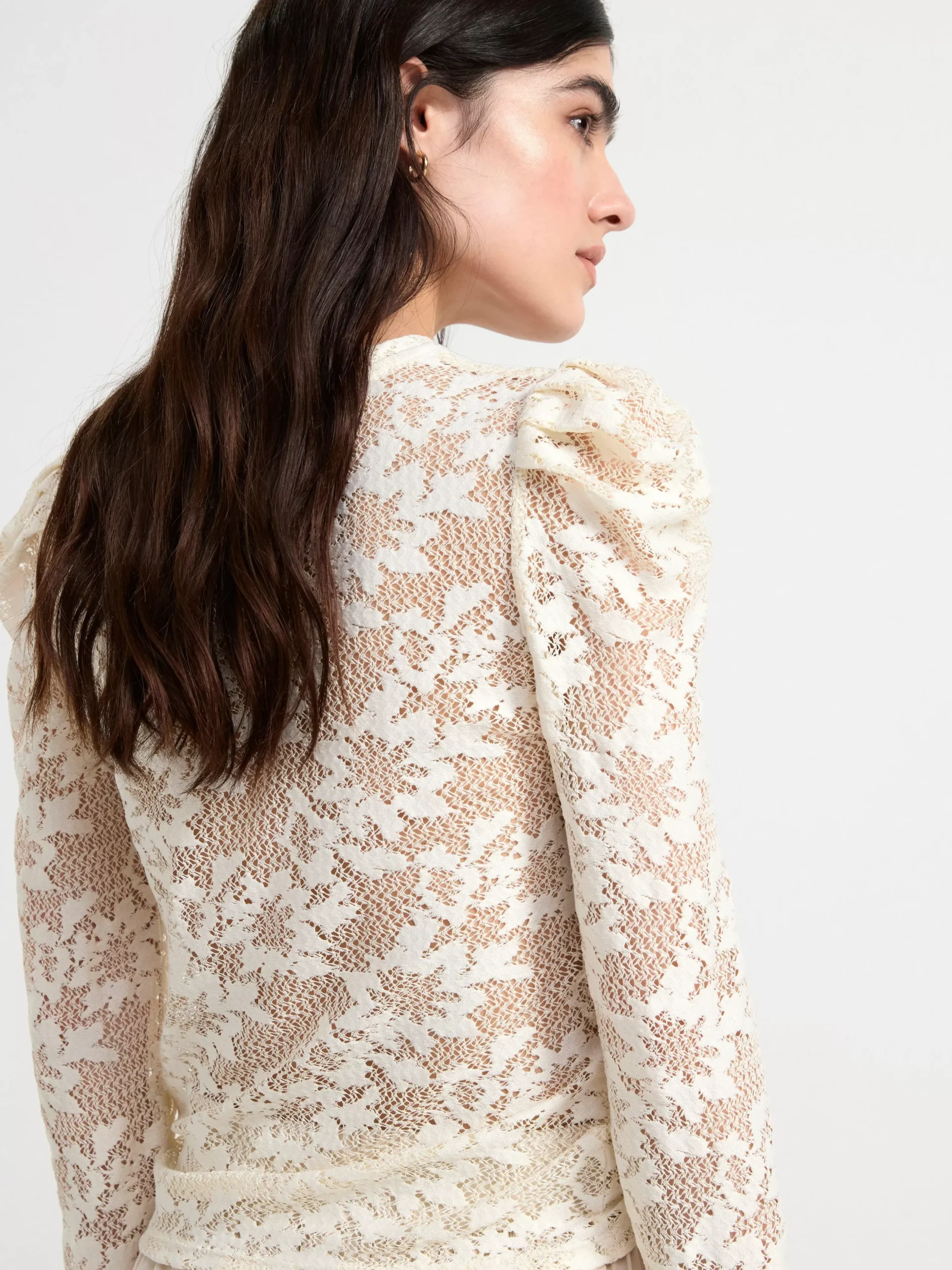 Toppar & T-Shirts>Lindex Langarmad Spetstopp Off White