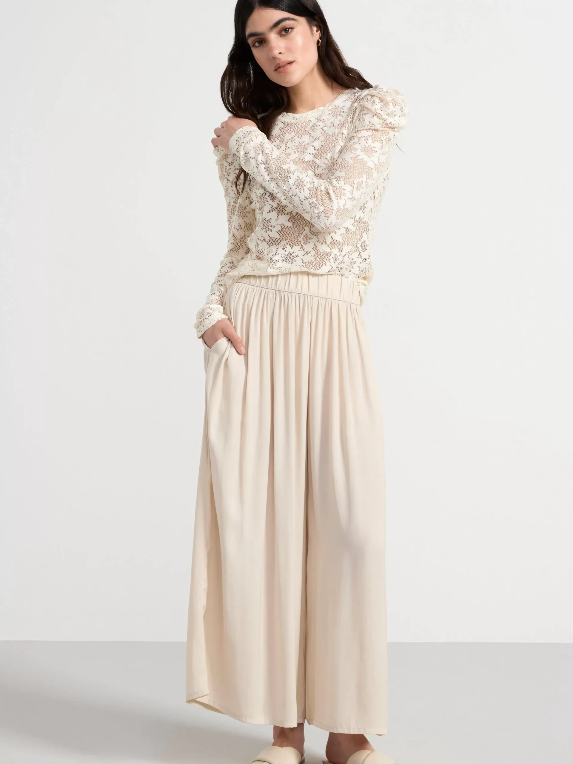 Toppar & T-Shirts>Lindex Langarmad Spetstopp Off White