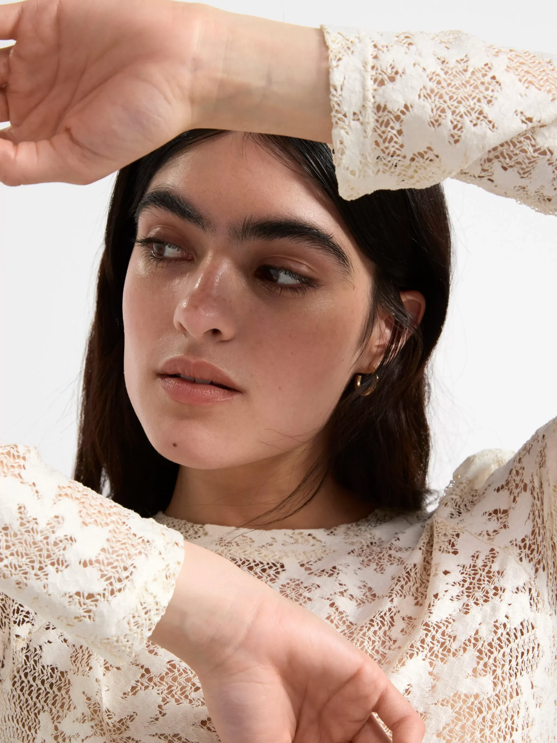Toppar & T-Shirts>Lindex Langarmad Spetstopp Off White