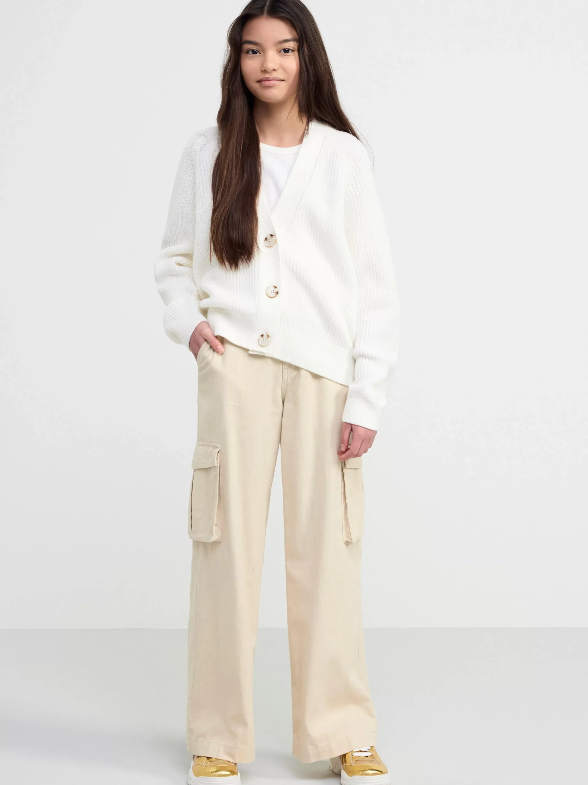 Tröjor & Cardigans>Lindex Langarmad Stickad Cardigan Off White