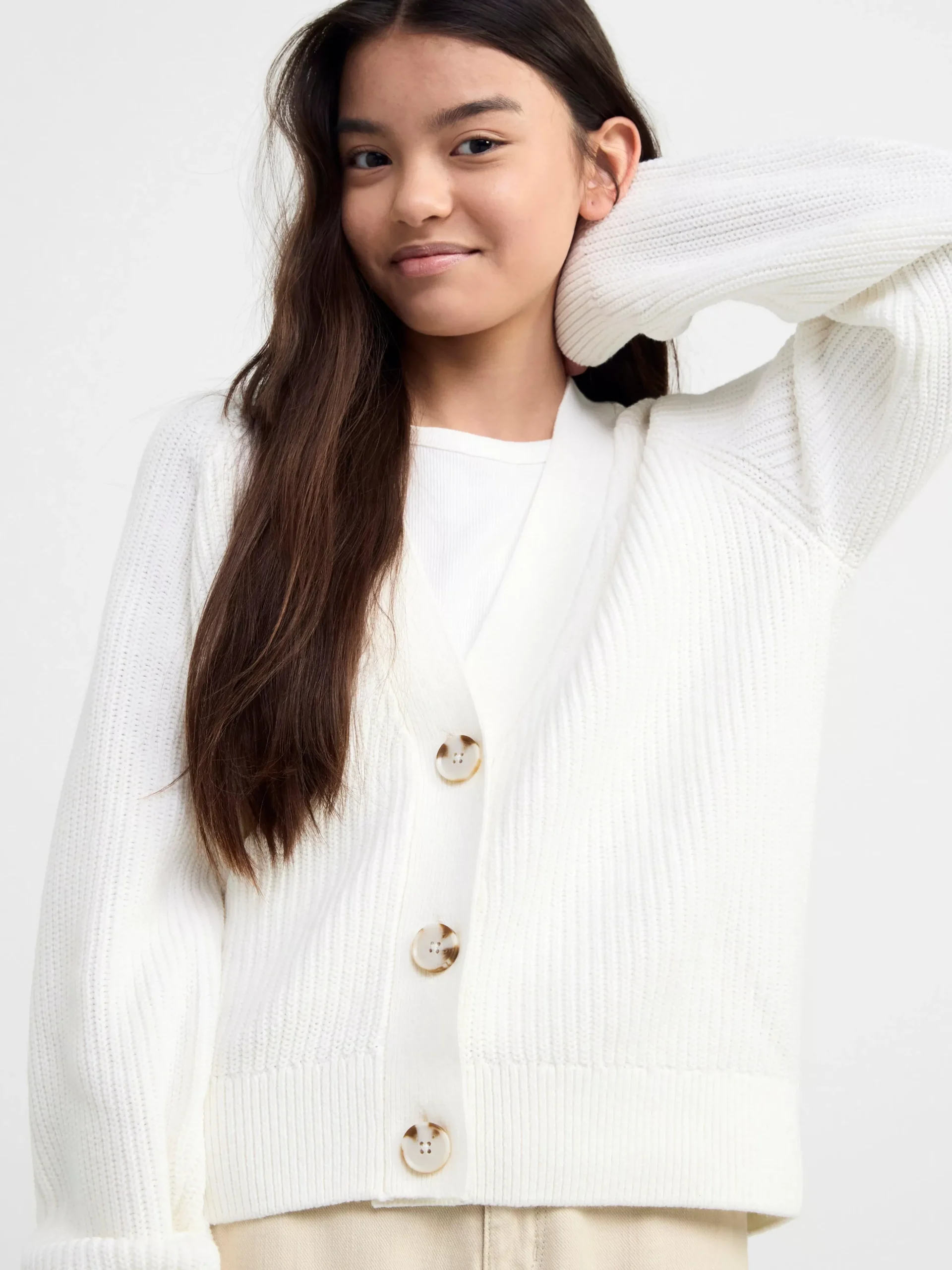 Tröjor & Cardigans>Lindex Langarmad Stickad Cardigan Off White