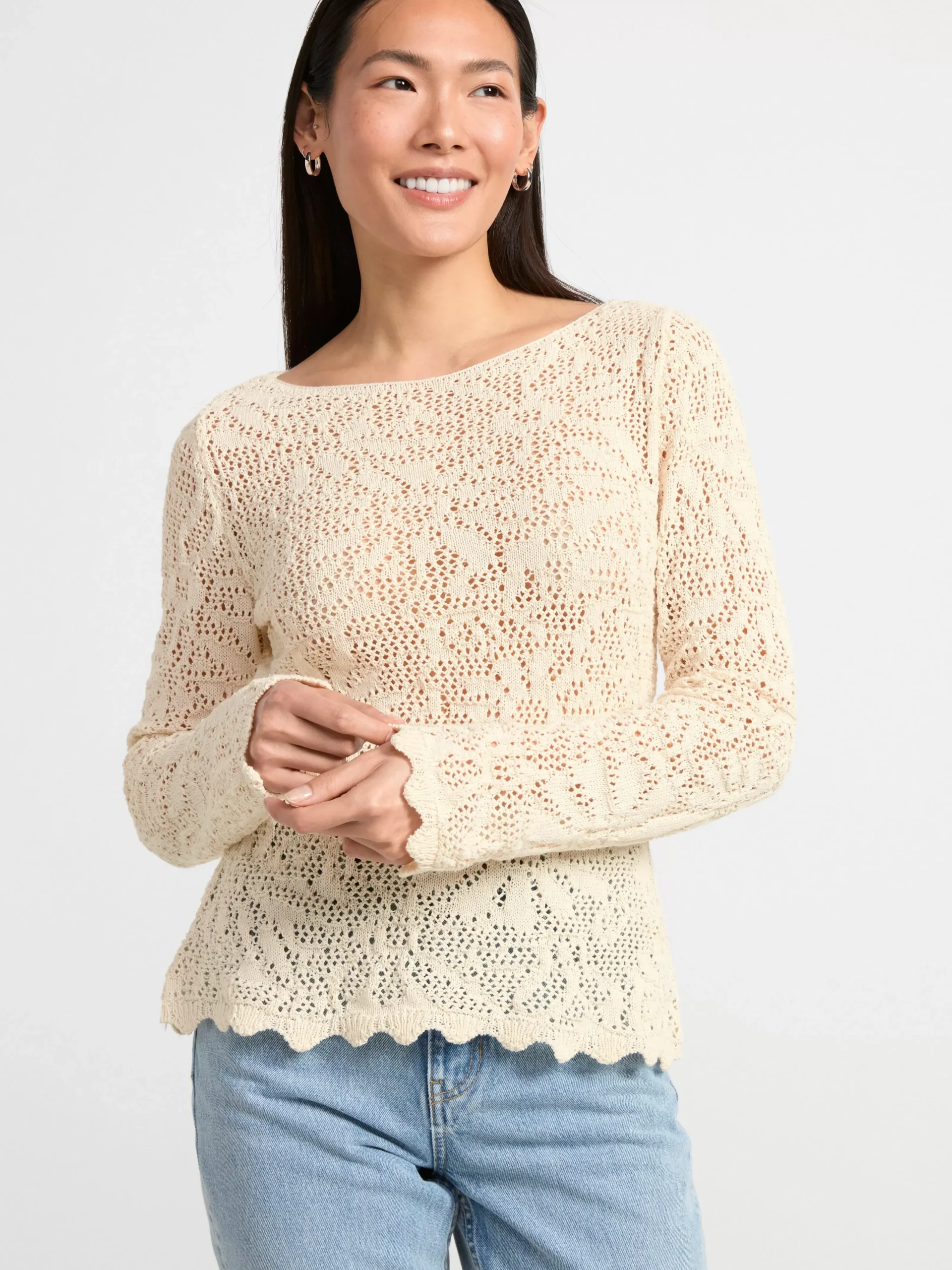 Tröjor & Cardigans>Lindex Langarmad Stickad Troja Beige