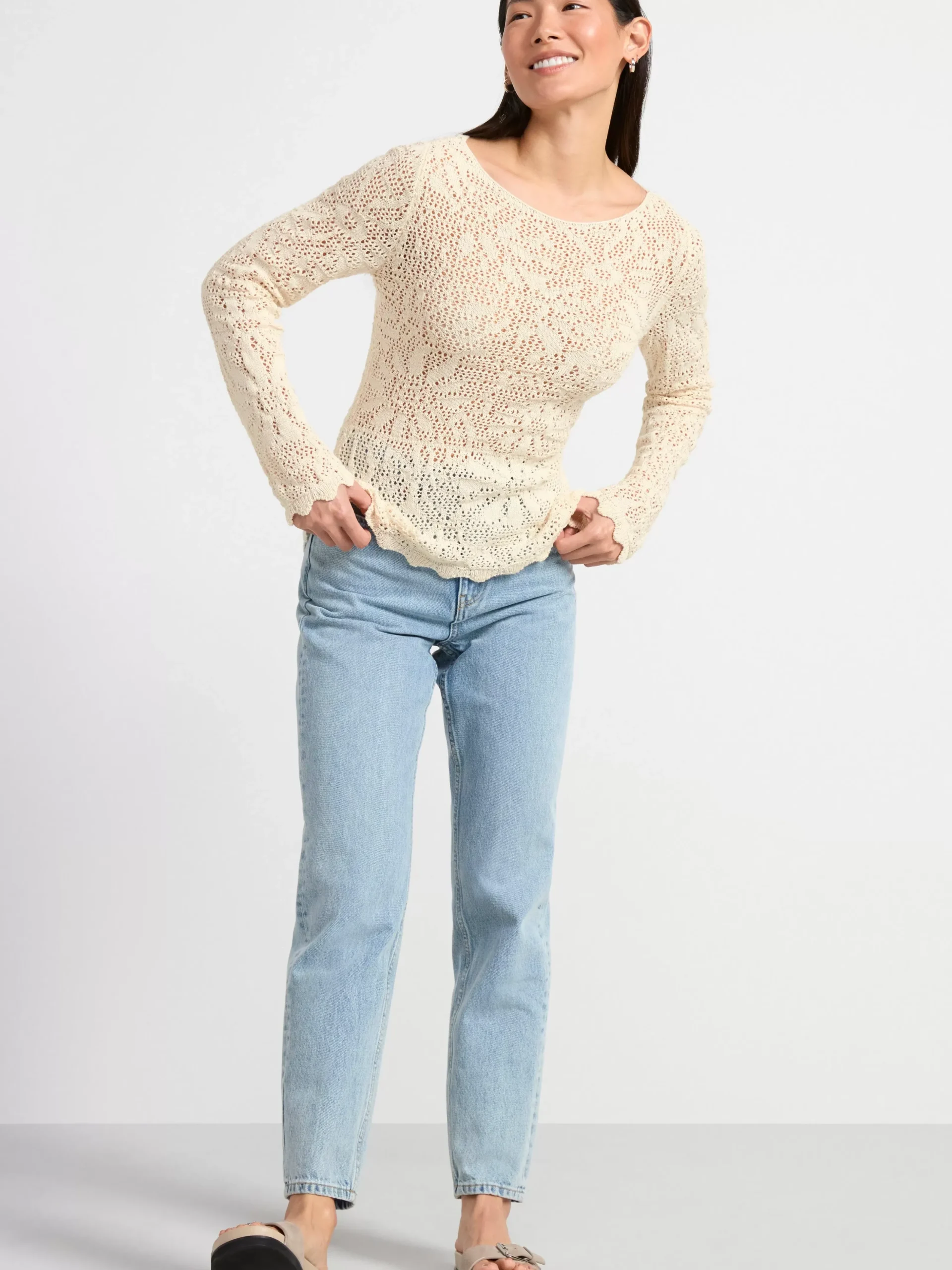 Tröjor & Cardigans>Lindex Langarmad Stickad Troja Beige