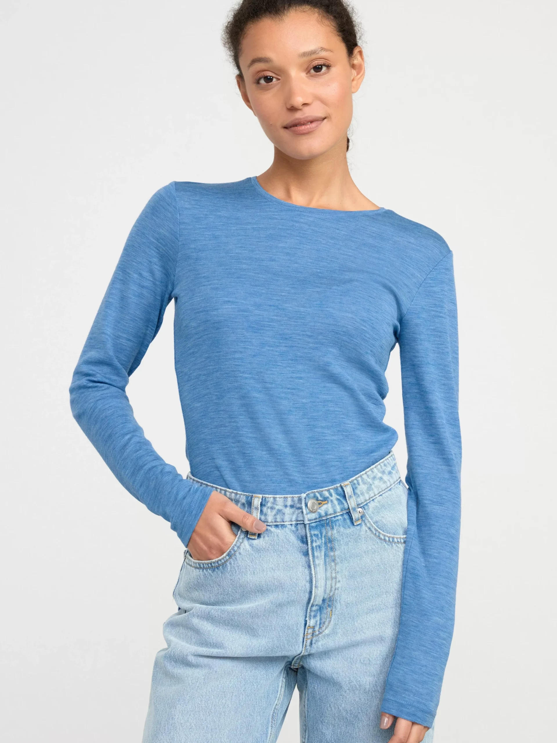 Toppar & T-Shirts>Lindex Langarmad Topp I Merinoull Blue