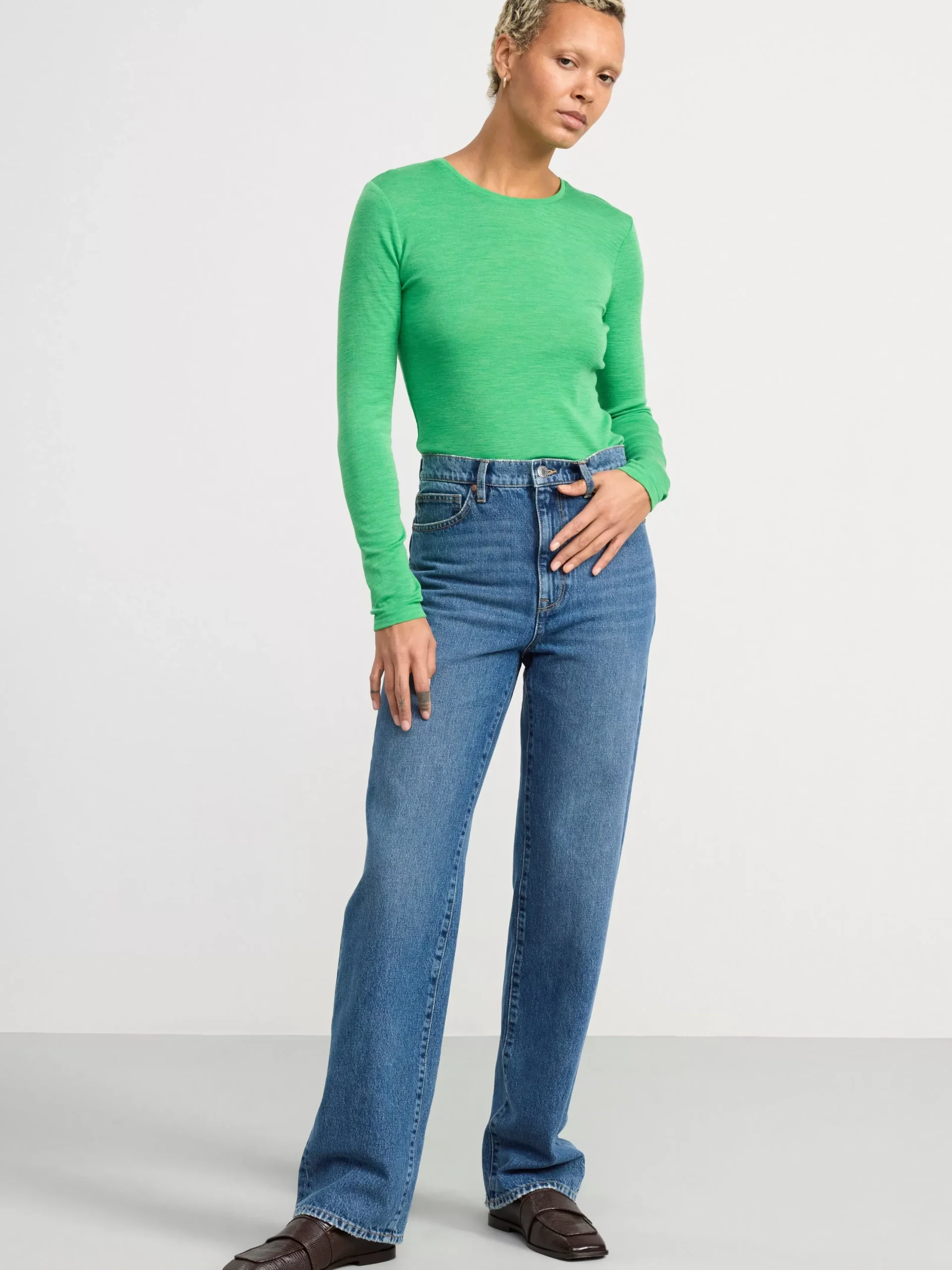 Toppar & T-Shirts>Lindex Langarmad Topp I Merinoull Green