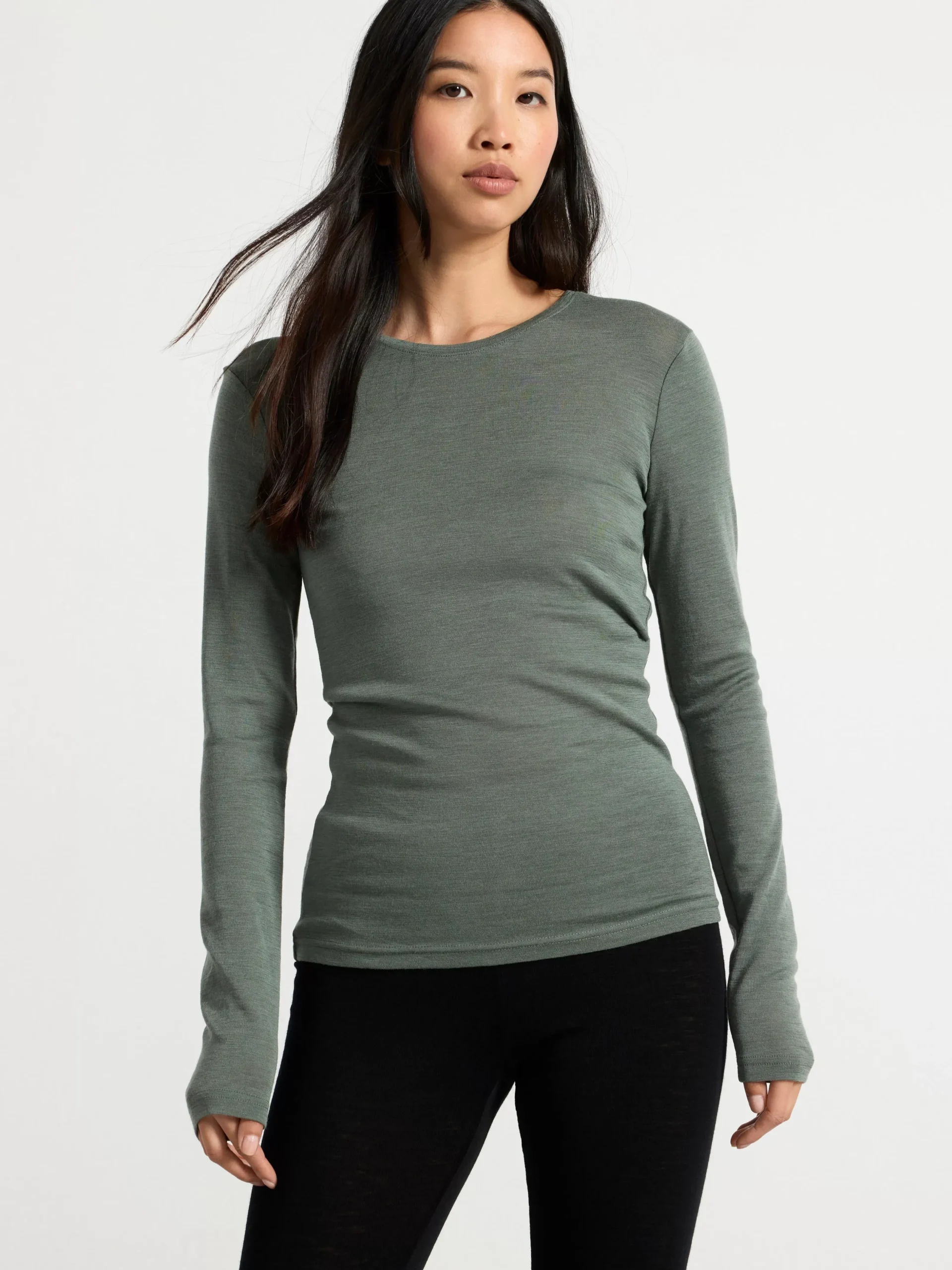 Toppar & T-Shirts>Lindex Langarmad Topp I Merinoull Dark Green