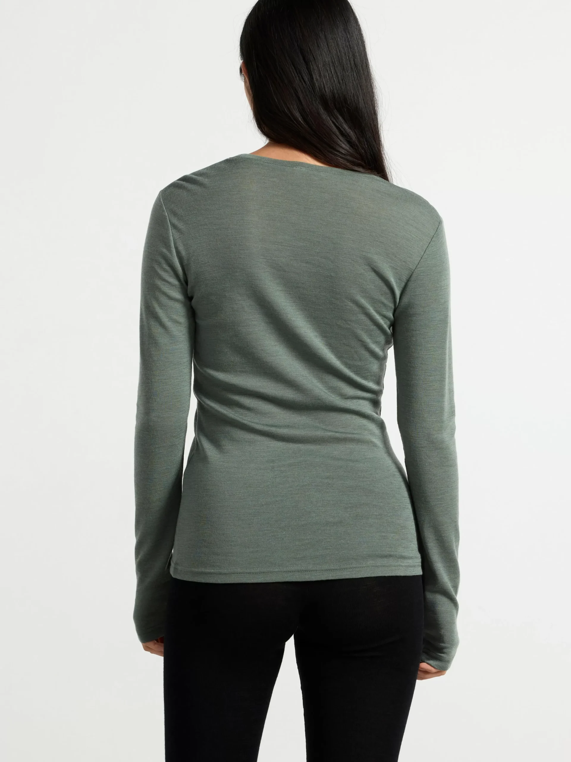 Toppar & T-Shirts>Lindex Langarmad Topp I Merinoull Dark Green