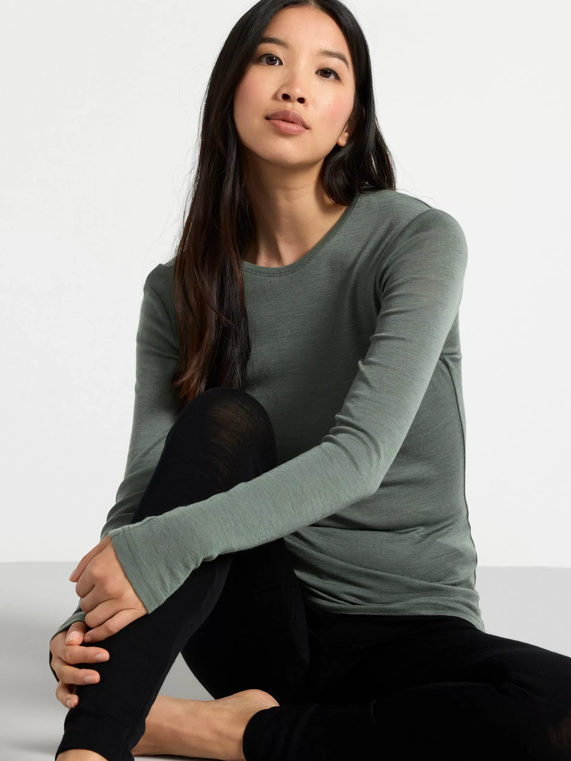 Toppar & T-Shirts>Lindex Langarmad Topp I Merinoull Dark Green