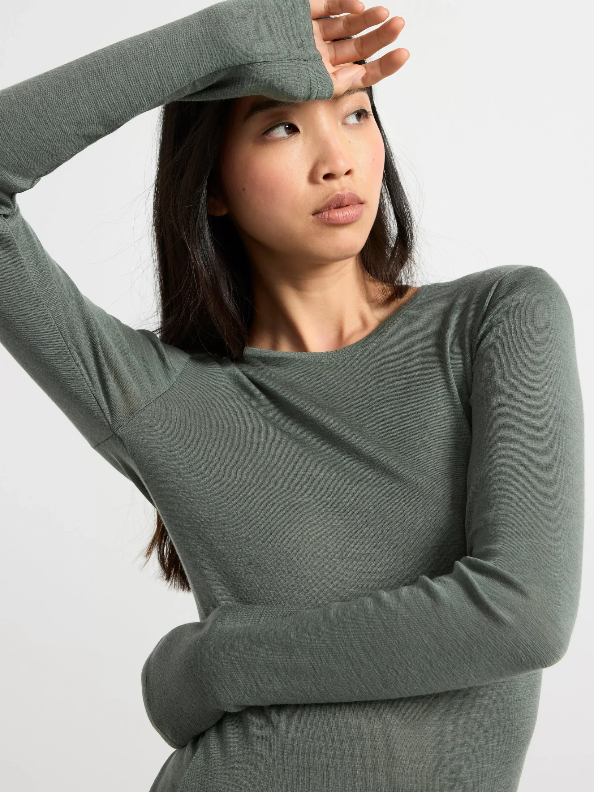 Toppar & T-Shirts>Lindex Langarmad Topp I Merinoull Dark Green