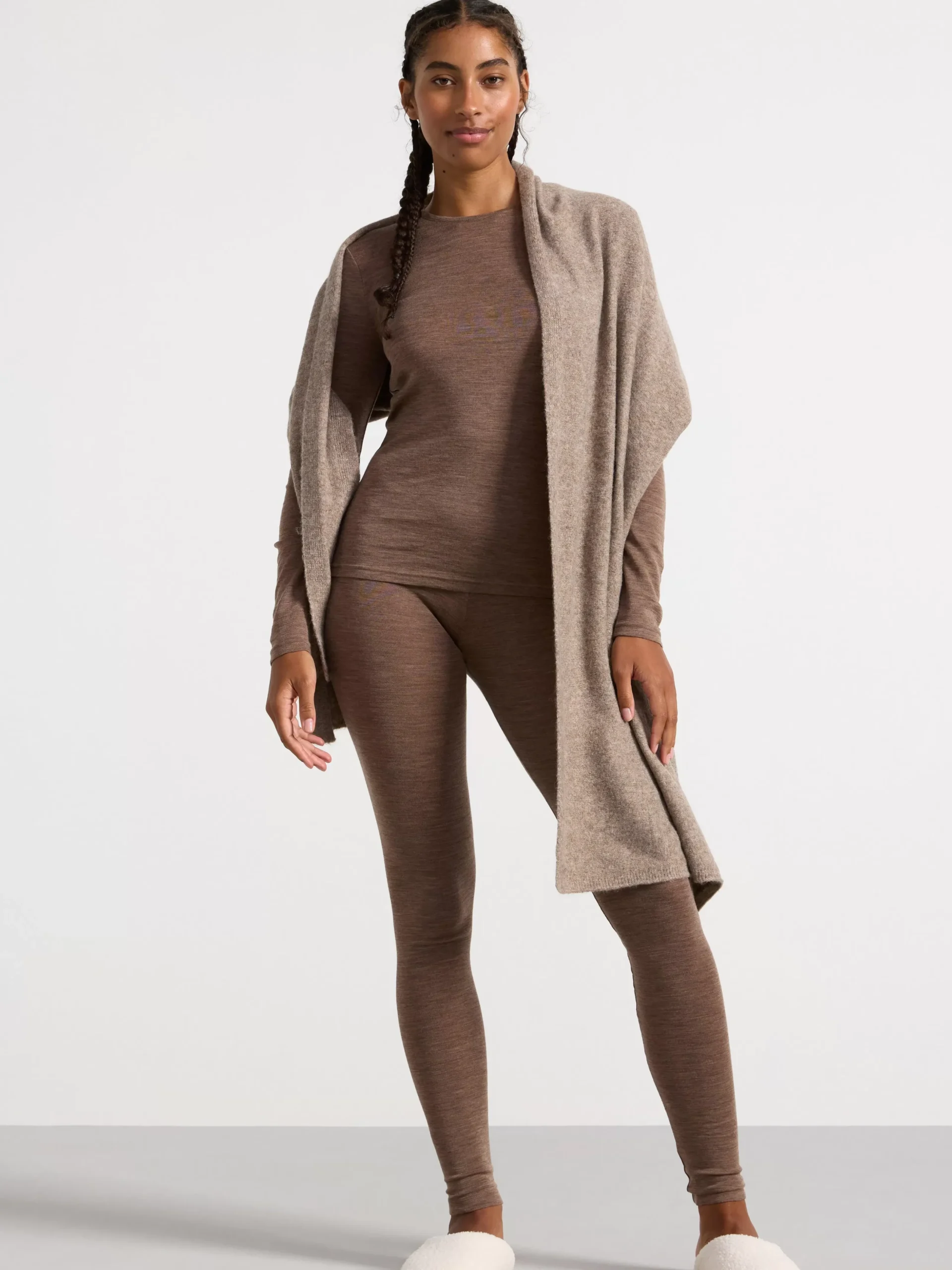 Toppar & T-Shirts>Lindex Langarmad Topp I Merinoull Brown Melange