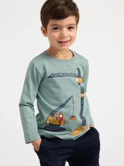 Toppar & T-Shirts>Lindex Langarmad Topp Med Arbetsfordon Light Dusty Green