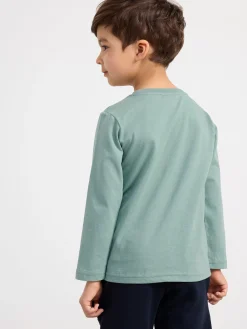 Toppar & T-Shirts>Lindex Langarmad Topp Med Arbetsfordon Light Dusty Green