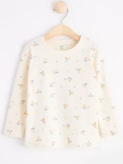 Toppar & T-Shirts>Lindex Langarmad Topp Med Blommor Light Dusty White
