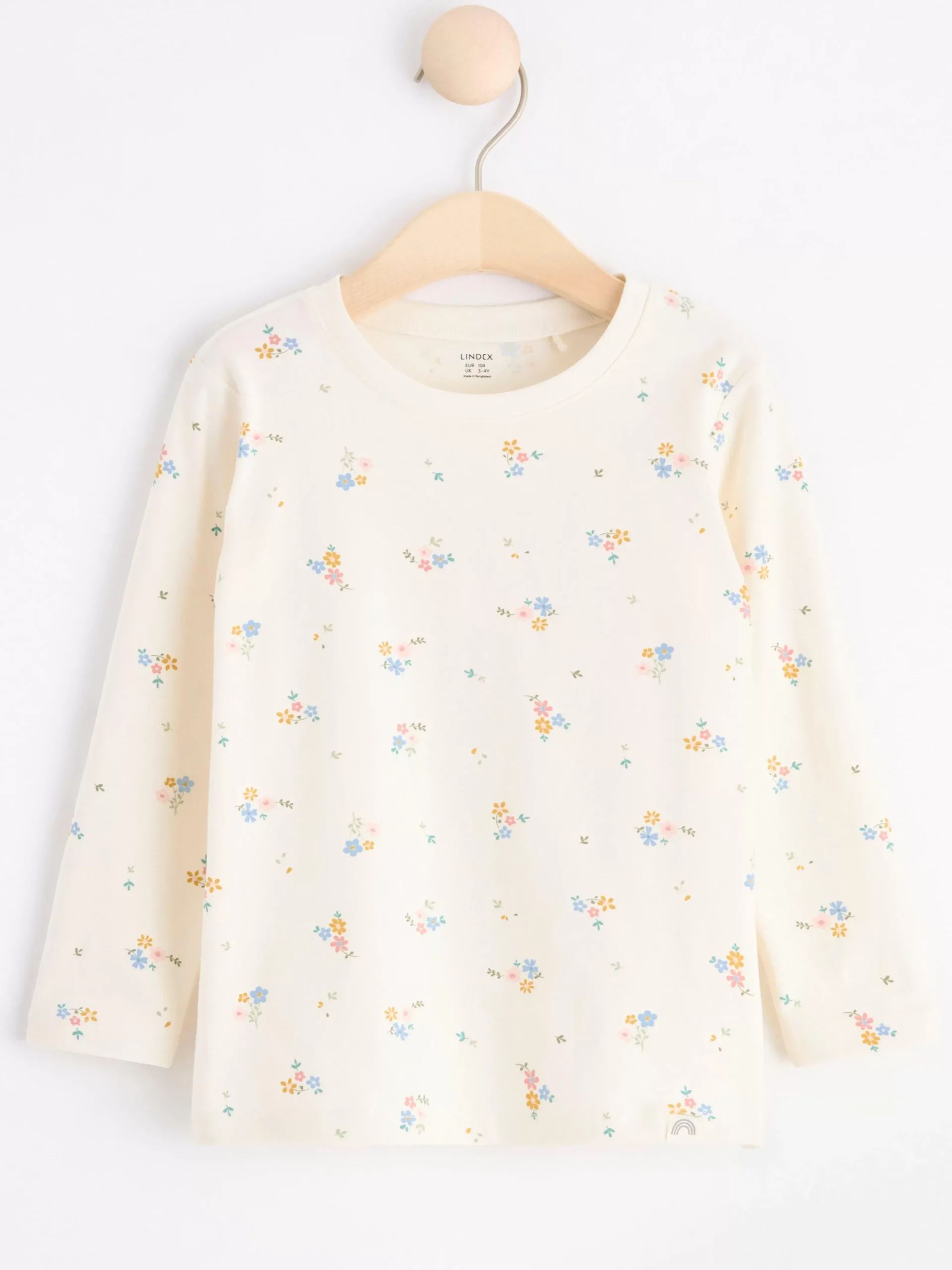 Toppar & T-Shirts>Lindex Langarmad Topp Med Blommor Light Dusty White
