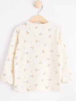 Toppar & T-Shirts>Lindex Langarmad Topp Med Blommor Light Dusty White
