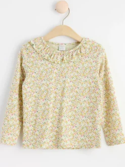 Toppar & T-Shirts>Lindex Langarmad Topp Med Halsringning Med Volang Light Dusty Green