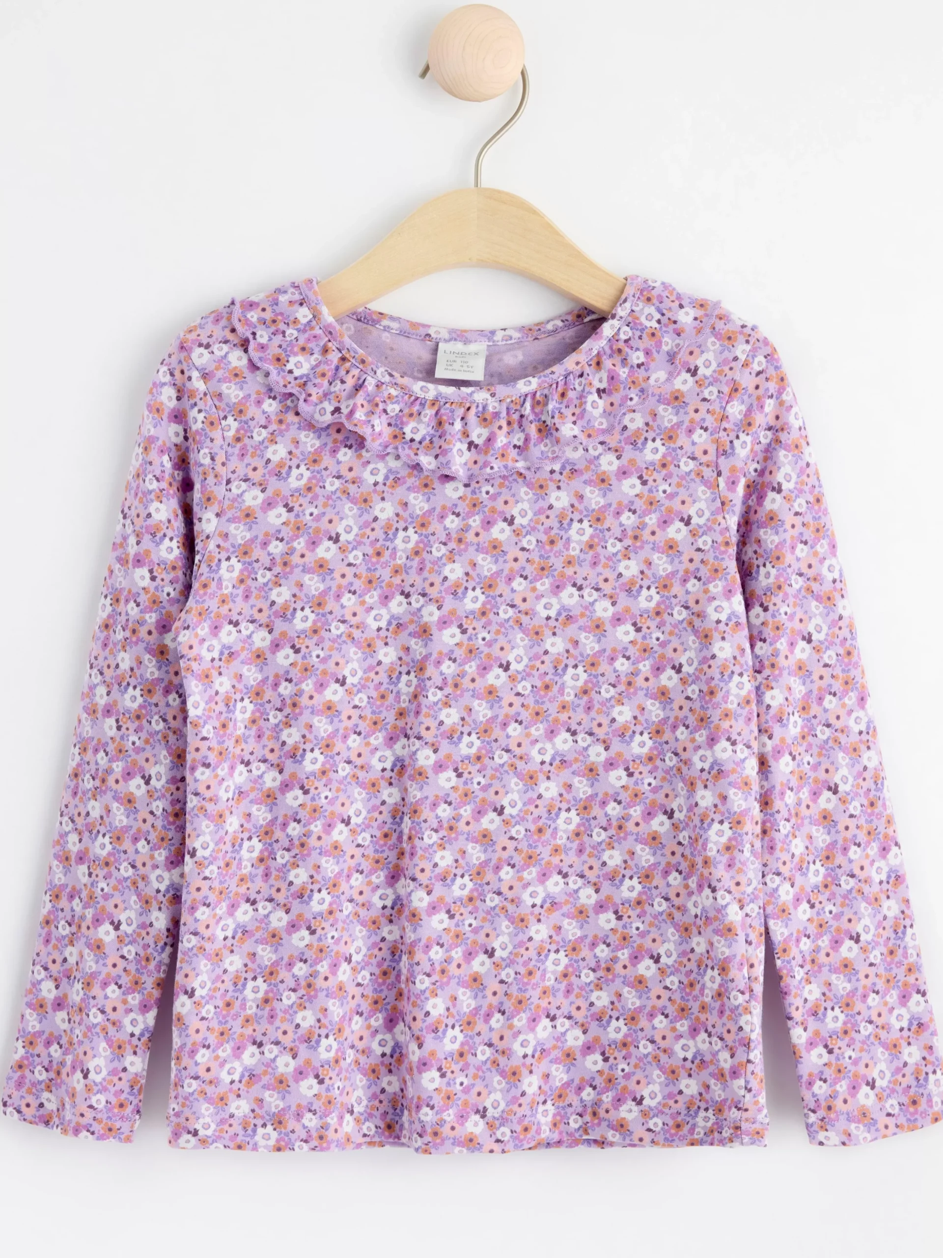 Toppar & T-Shirts>Lindex Langarmad Topp Med Halsringning Med Volang Light Lilac