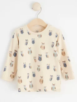 Toppar & T-Shirts>Lindex Langarmad Topp Med Ugglor Light Beige