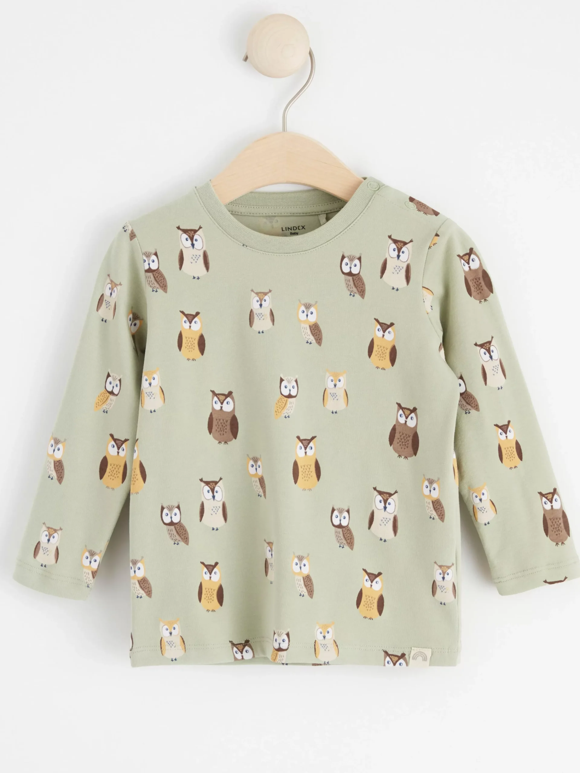 Toppar & T-Shirts>Lindex Langarmad Topp Med Ugglor Dusty Green