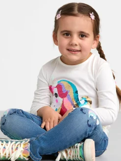 Toppar & T-Shirts>Lindex Langarmad Topp Med Vandbara Paljetter Light Dusty White