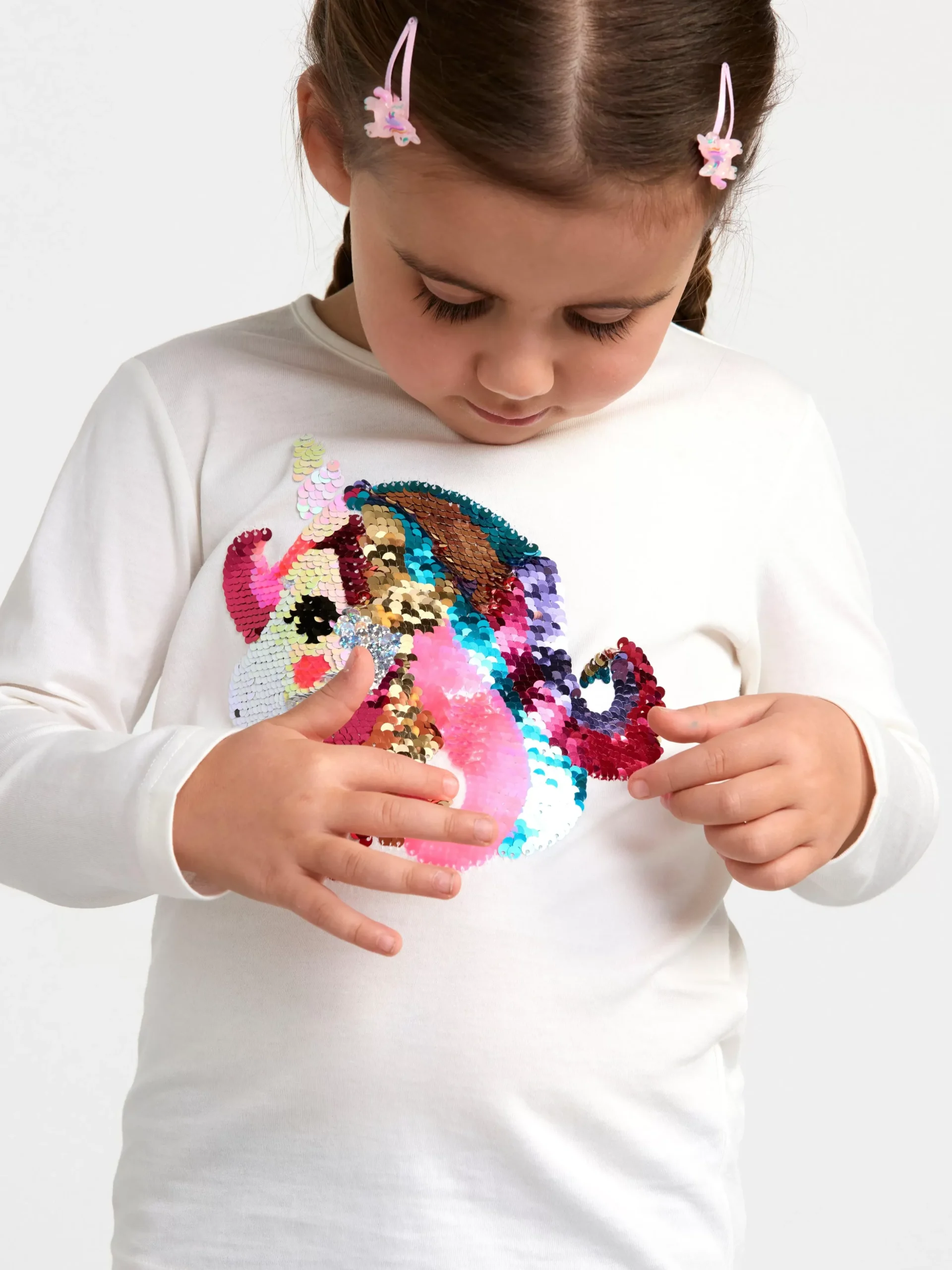 Toppar & T-Shirts>Lindex Langarmad Topp Med Vandbara Paljetter Light Dusty White