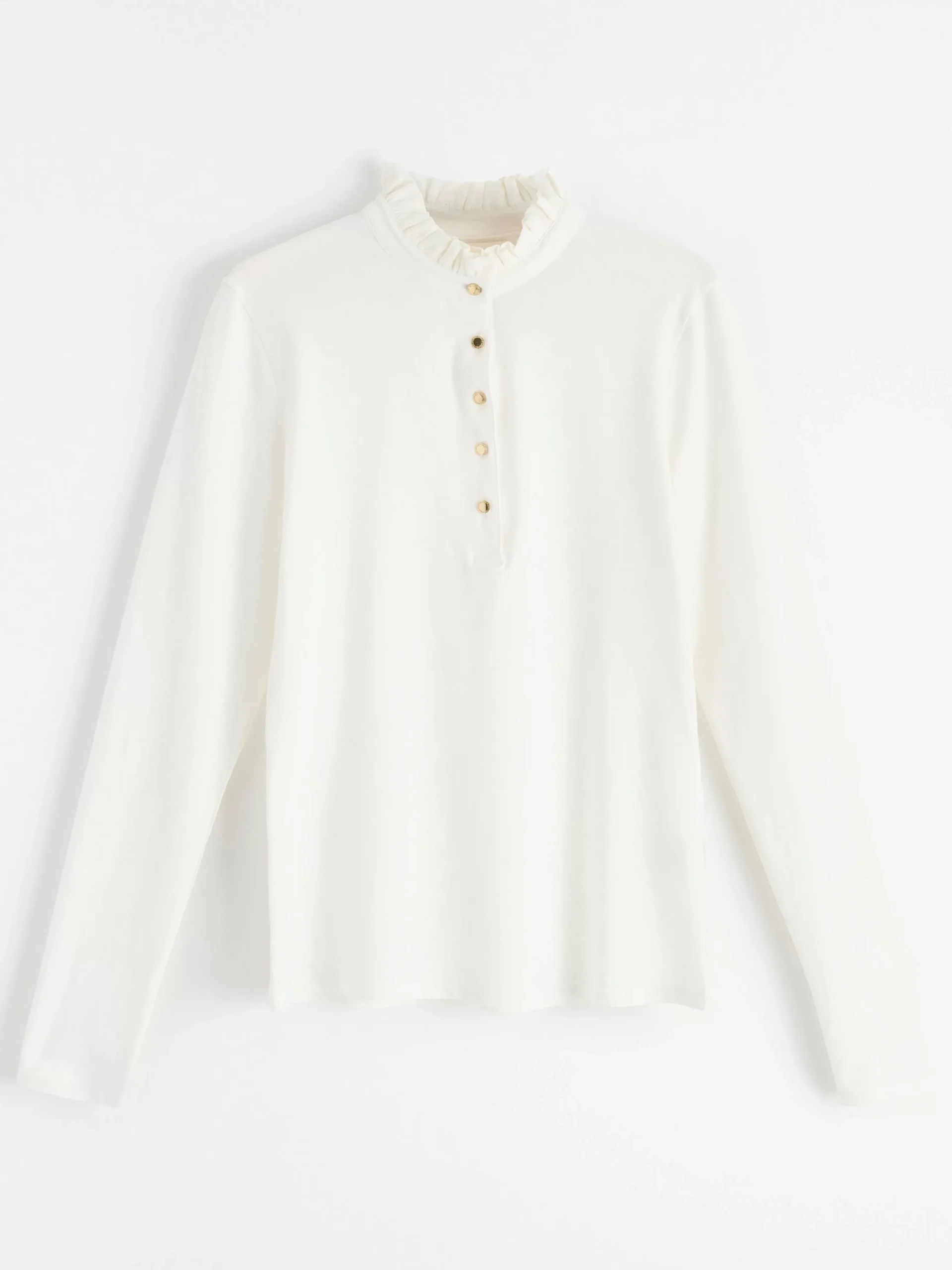 Toppar & T-Shirts>Lindex Langarmad Topp Med Volangkrage Off White