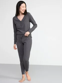 Nattplagg>Lindex Langarmad Trikatopp Med Knappsla Dark Grey