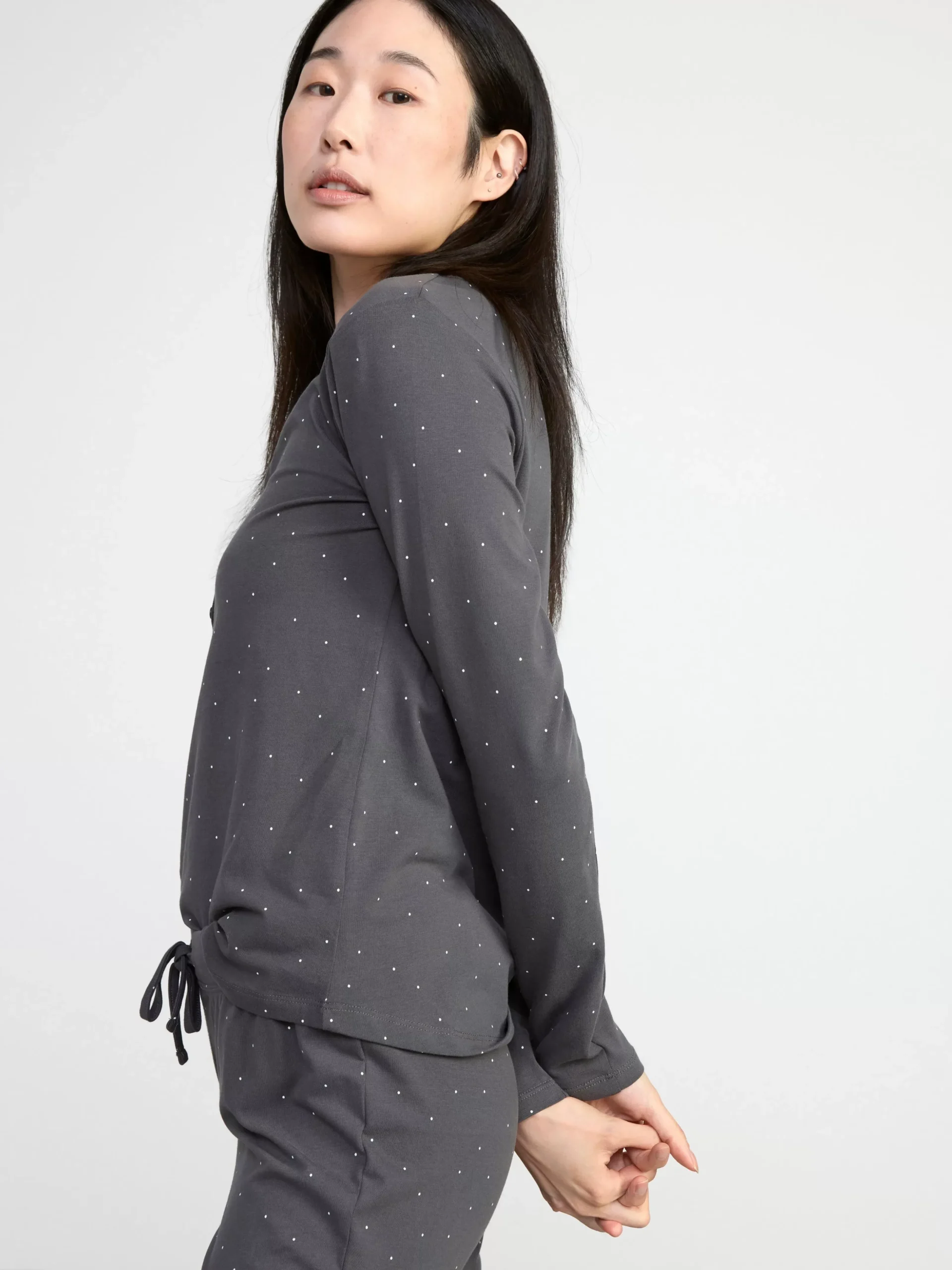 Nattplagg>Lindex Langarmad Trikatopp Med Knappsla Dark Grey