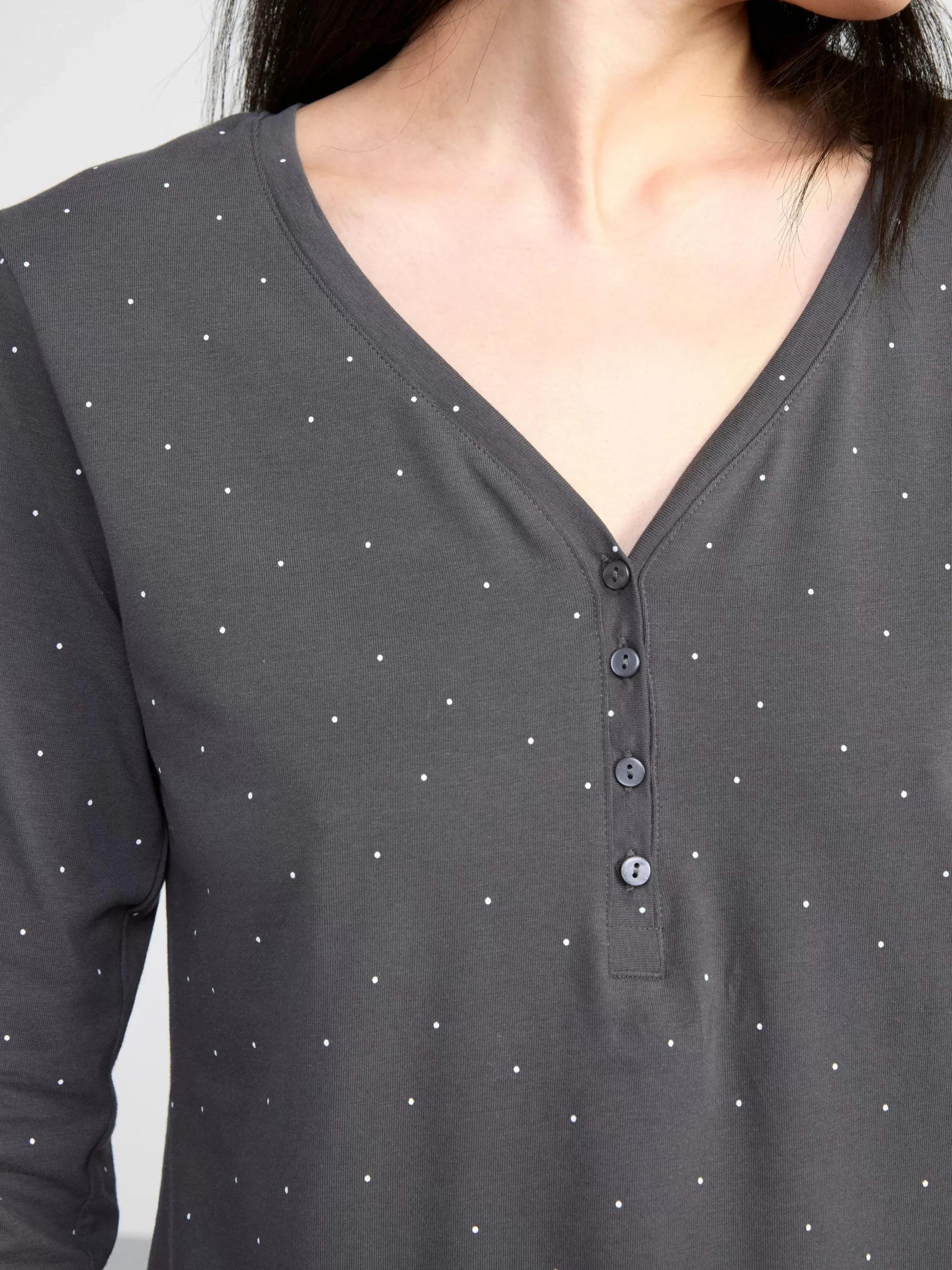 Nattplagg>Lindex Langarmad Trikatopp Med Knappsla Dark Grey