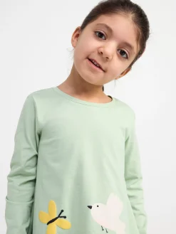 Klänningar>Lindex Langarmad Tunika Med Tryck Light Dusty Green