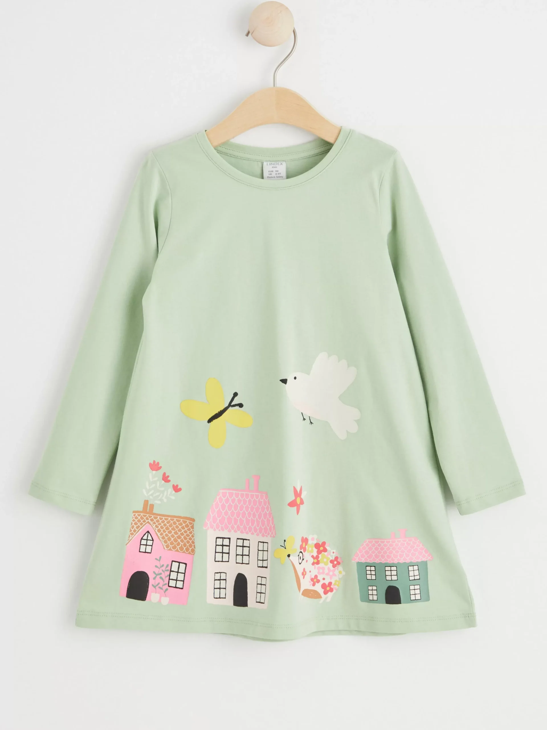 Klänningar>Lindex Langarmad Tunika Med Tryck Light Dusty Green