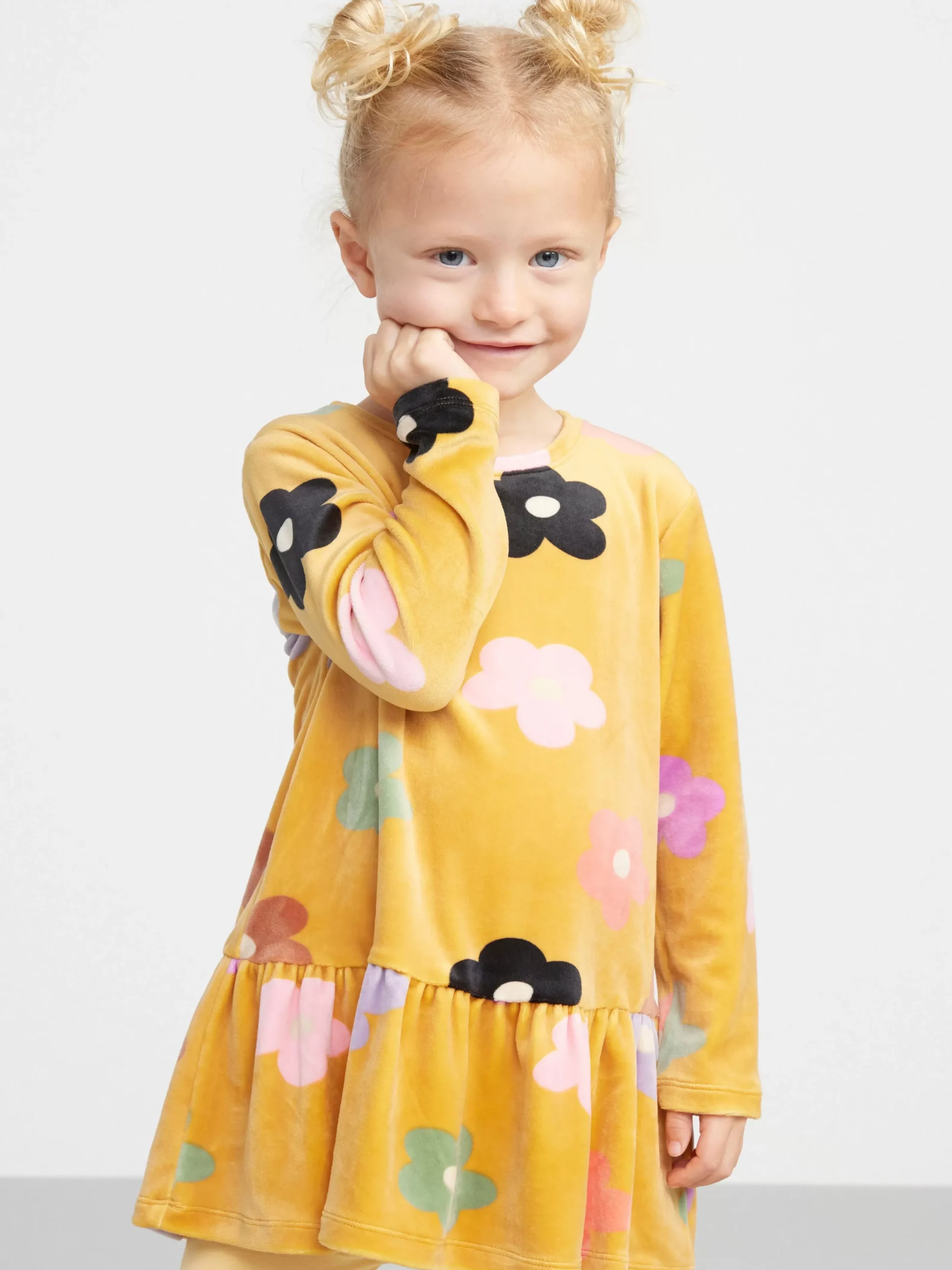 Klänningar>Lindex Langarmad Velourtunika Med Monster Light Dusty Yellow