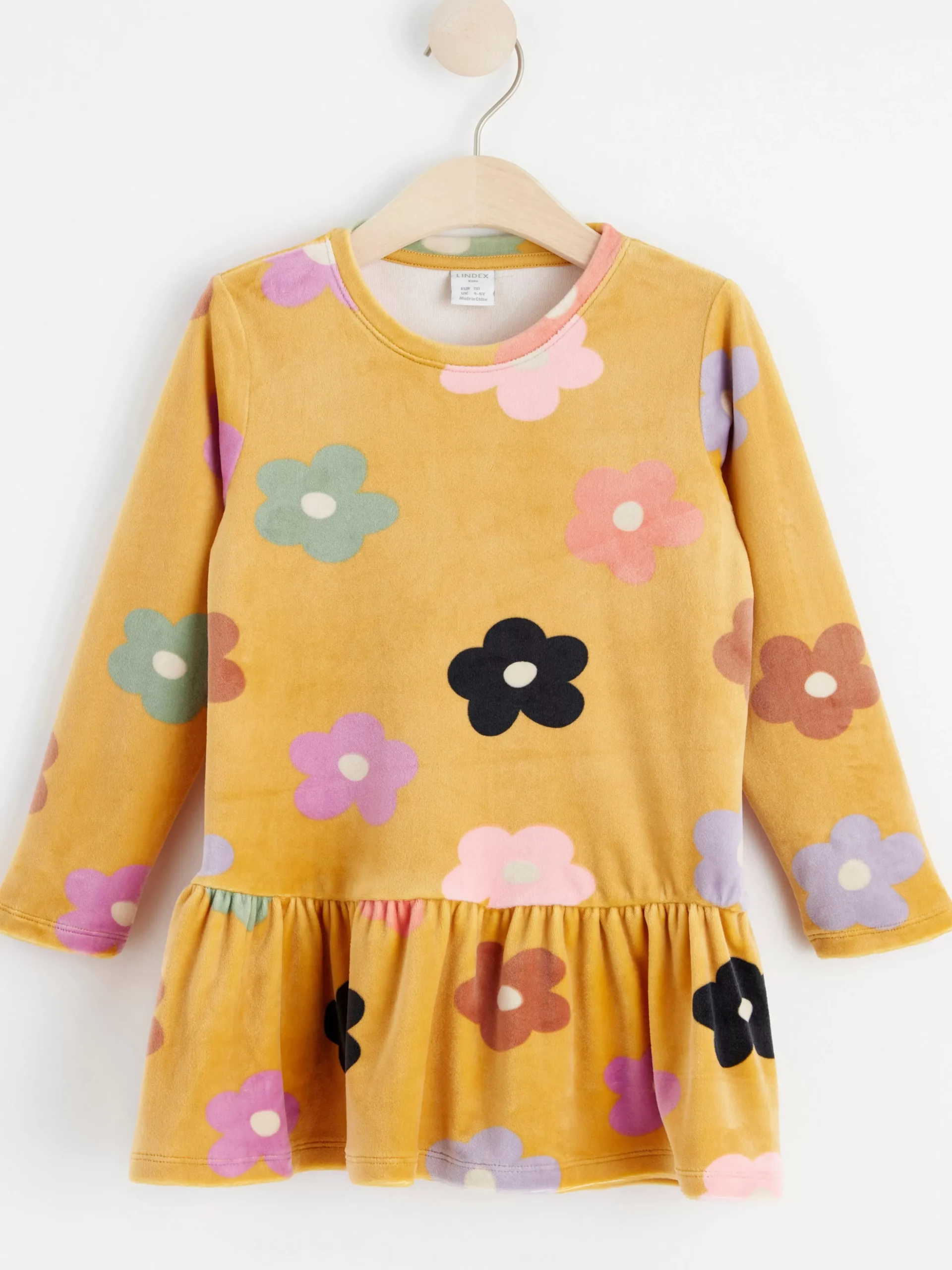 Klänningar>Lindex Langarmad Velourtunika Med Monster Light Dusty Yellow