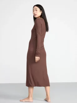 Nattplagg>Lindex Langt Ribbat Nattlinne Dark Dusty Brown