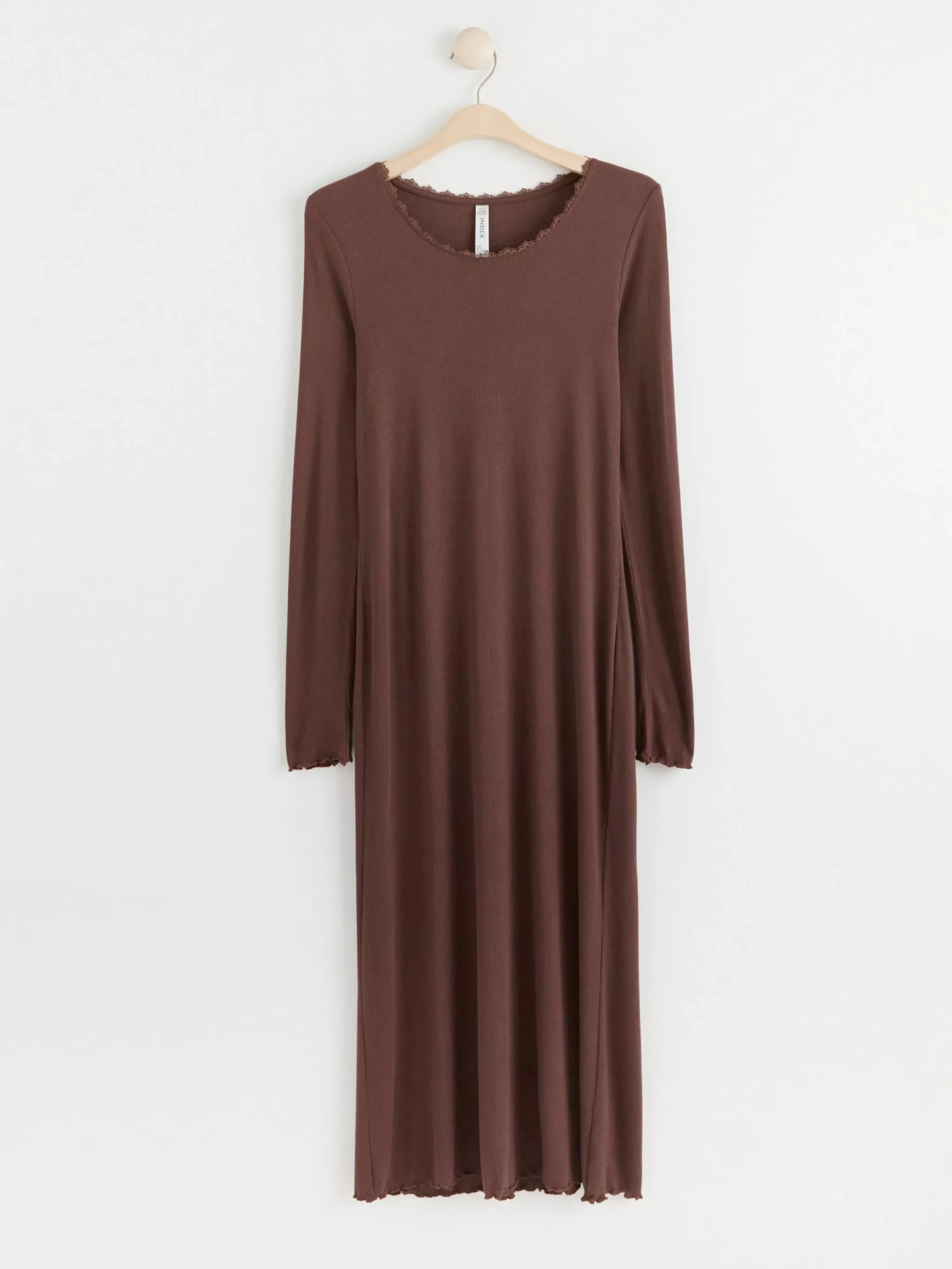 Nattplagg>Lindex Langt Ribbat Nattlinne Dark Dusty Brown