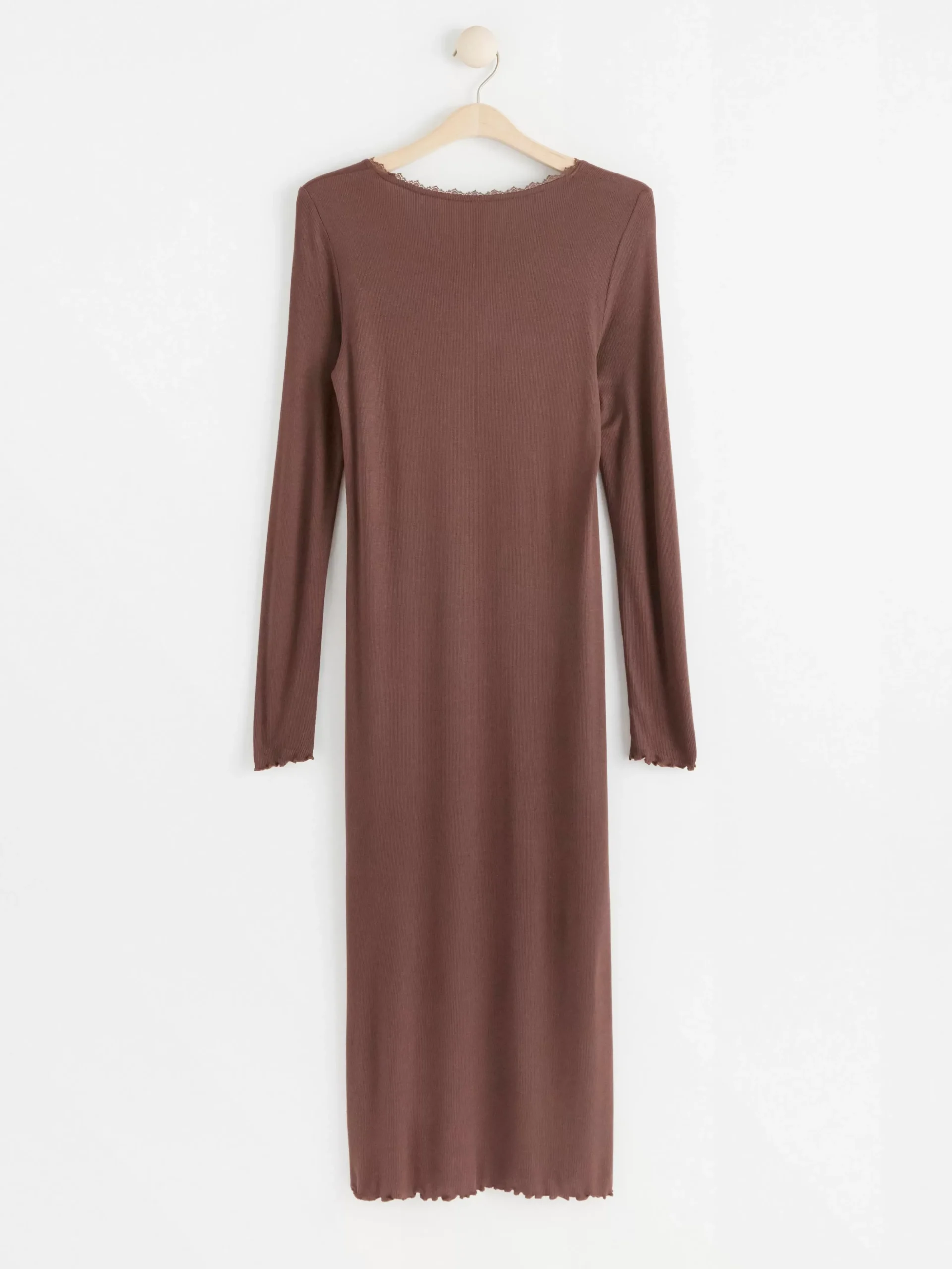 Nattplagg>Lindex Langt Ribbat Nattlinne Dark Dusty Brown