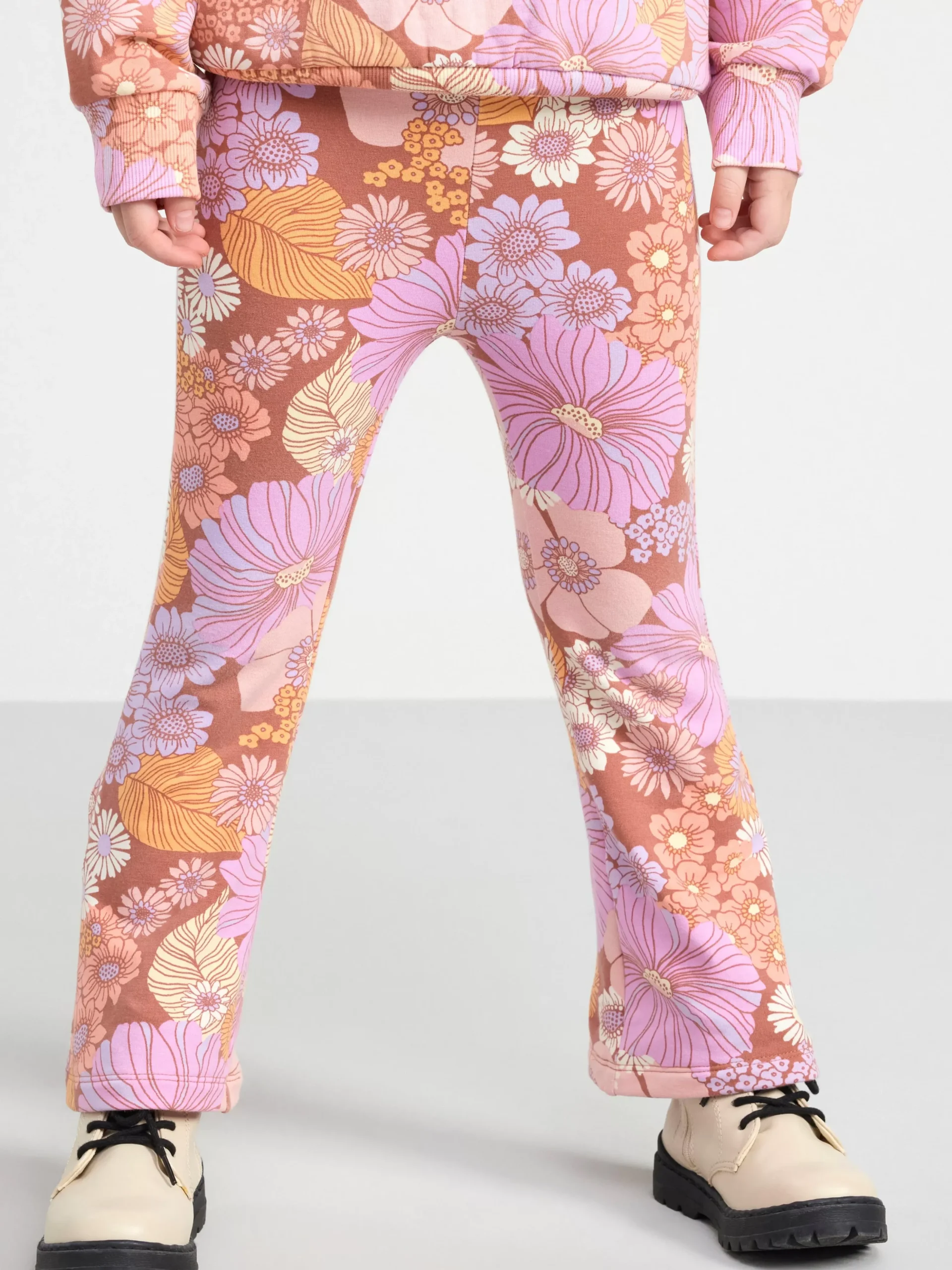 Byxor & Leggings>Lindex Leggings Med Blommor Och Borstad Insida Dark Dusty Pink
