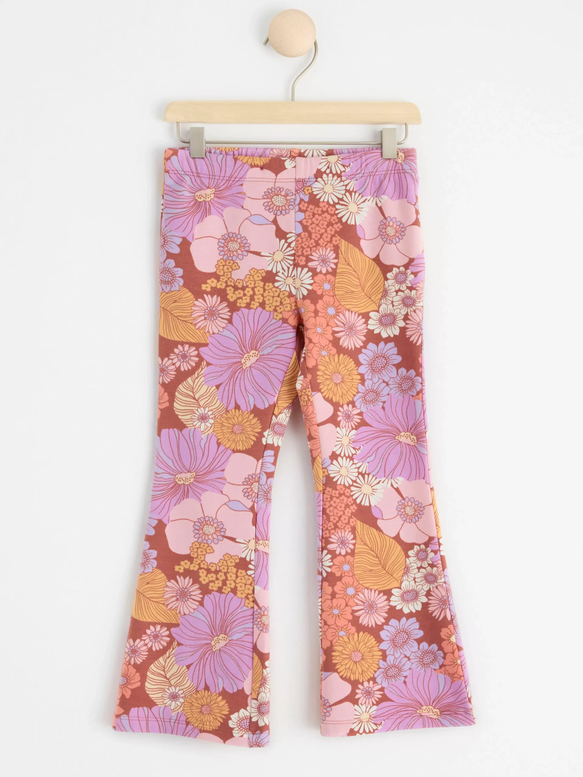 Byxor & Leggings>Lindex Leggings Med Blommor Och Borstad Insida Dark Dusty Pink