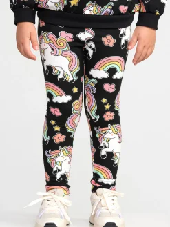 Byxor & Leggings>Lindex Leggings Med Borstad Insida Och Enhorningar Black