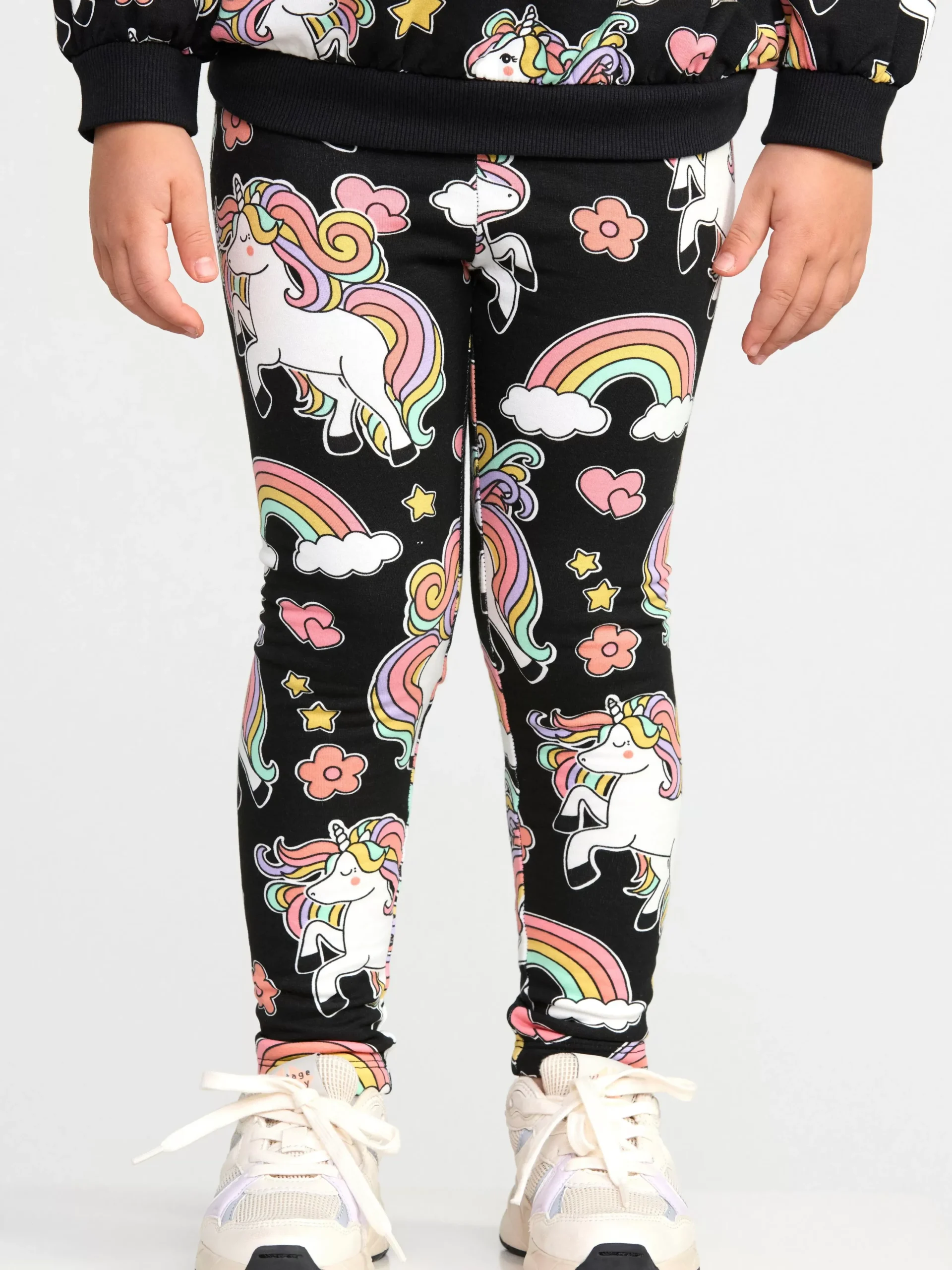 Byxor & Leggings>Lindex Leggings Med Borstad Insida Och Enhorningar Black