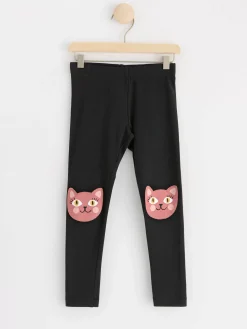 Byxor & Leggings>Lindex Leggings Med Katter Off Black