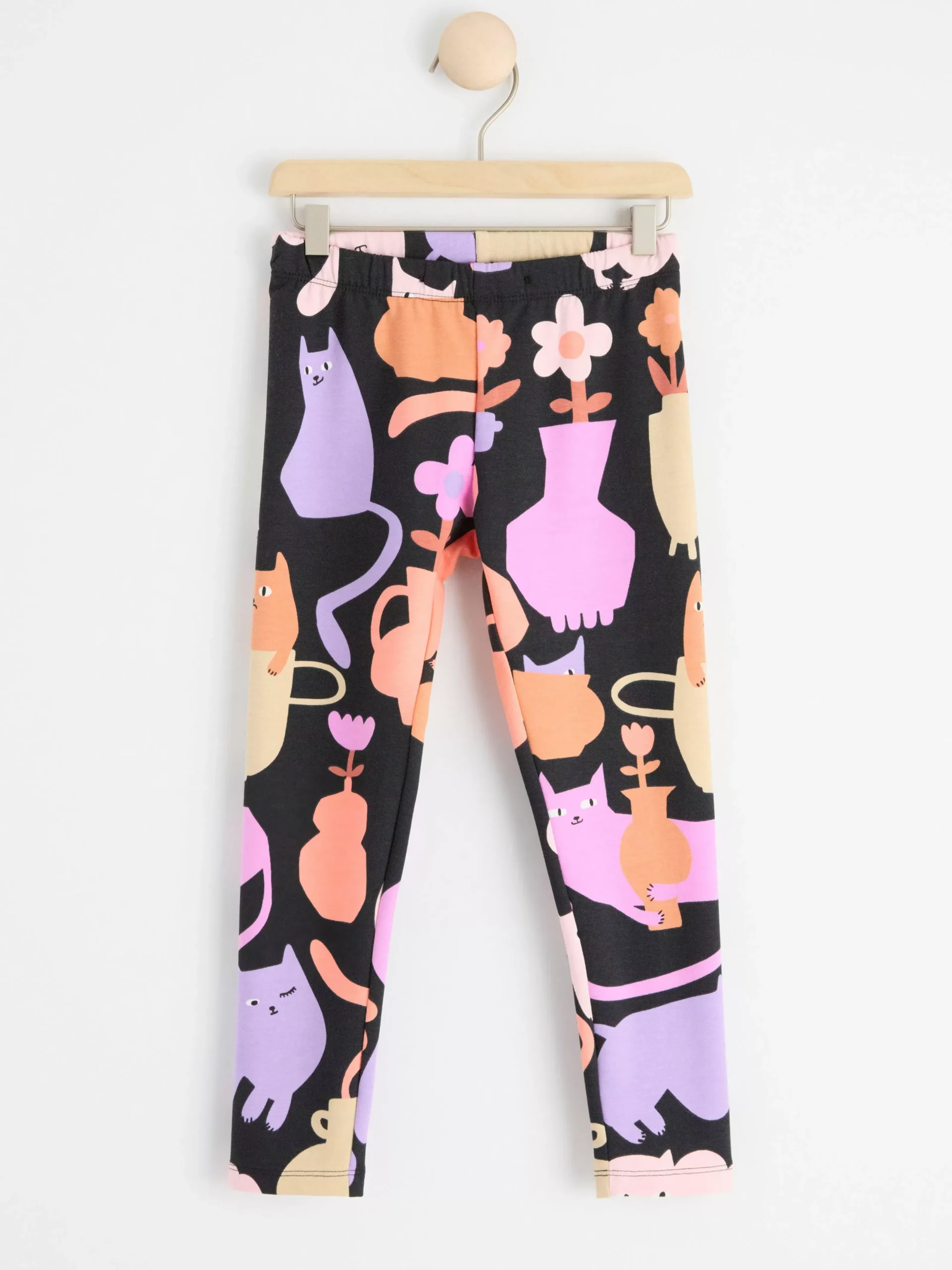 Byxor & Leggings>Lindex Leggings Med Katter Och Borstad Insida Off Black
