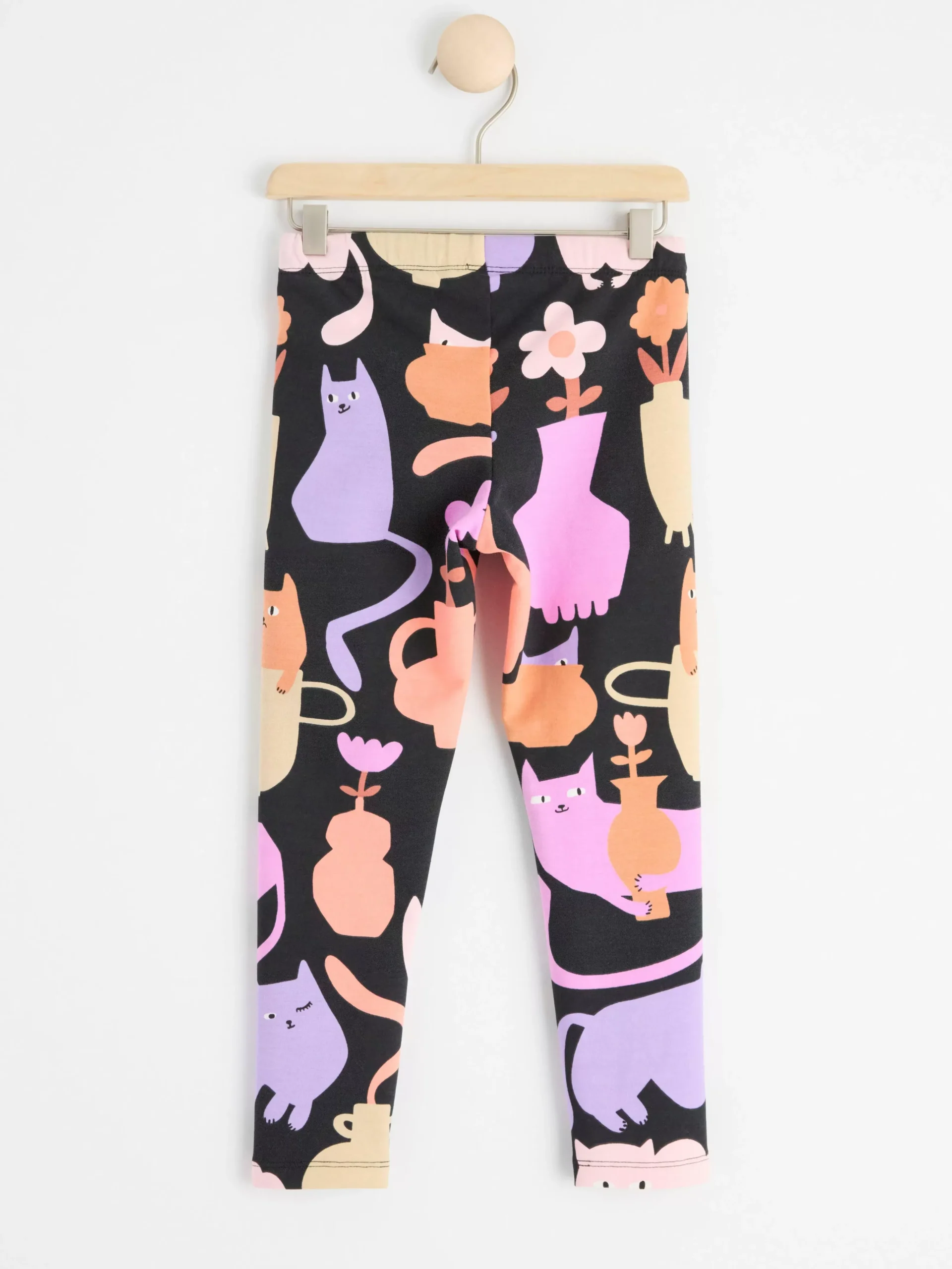 Byxor & Leggings>Lindex Leggings Med Katter Och Borstad Insida Off Black