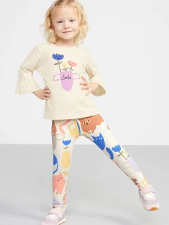 Byxor & Leggings>Lindex Leggings Med Katter Och Borstad Insida Light Beige