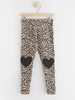 Byxor & Leggings>Lindex Leggings Med Leopardmonster Light Beige