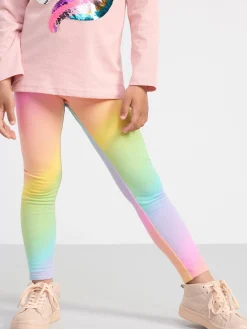 Byxor & Leggings>Lindex Leggings Med Regnbagsmonster Och Borstad Insida Pink