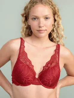 Bh>Lindex Lilja T-Shirt Bh Med Spets Dark Dusty Red