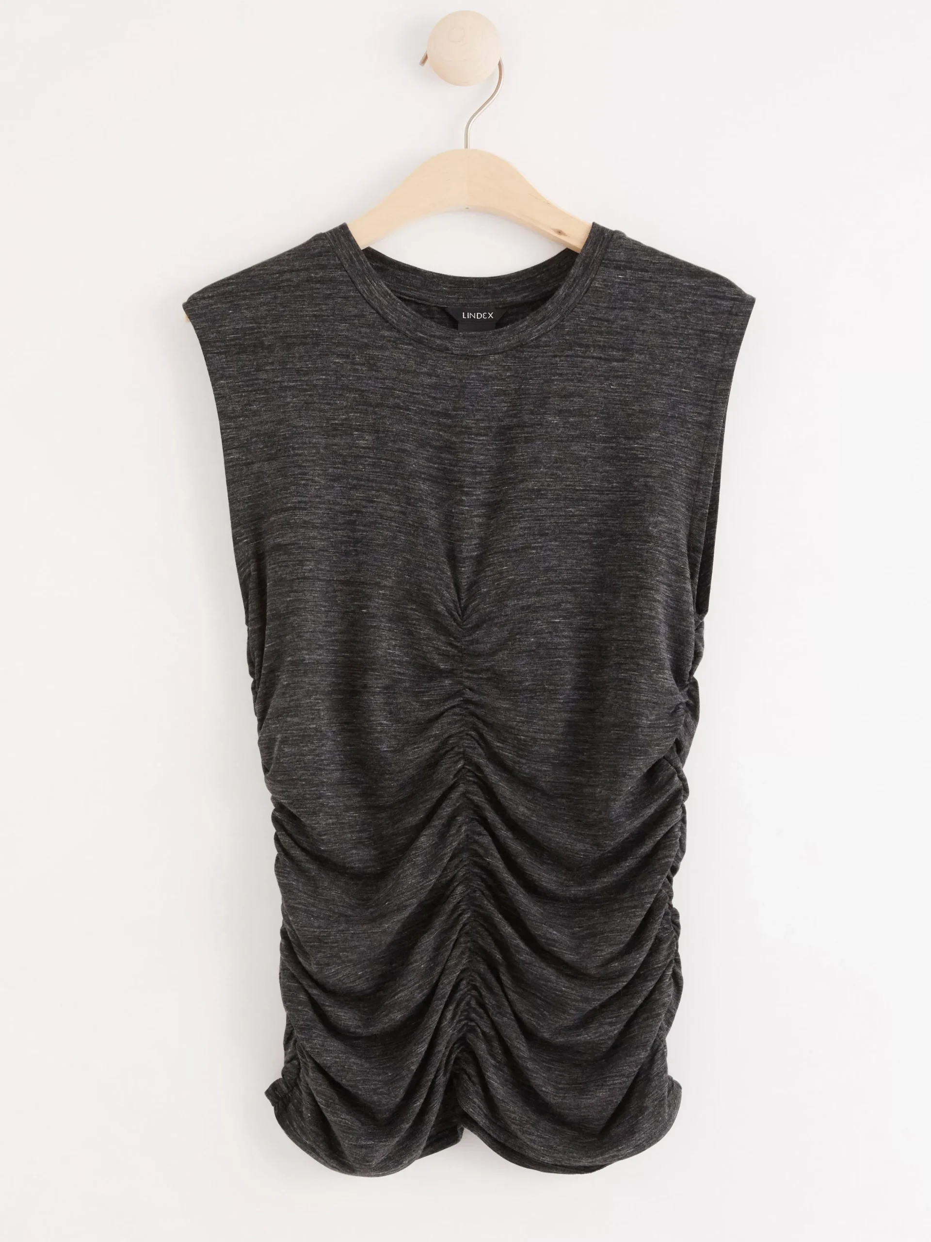 Toppar & T-Shirts>Lindex Linne Med Rynkdetaljer Dark Greymelange